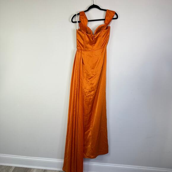 Miss Circle Zayda Orange High Slit Corset Satin Gown Women’s Size Small - Picture 7 of 10